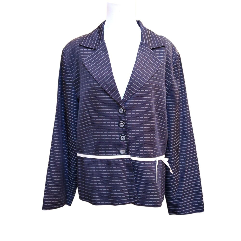 Giorgio Sant'Angelo Blazer Jacket Blue White Stripe Grosgrain Waist Sz 18